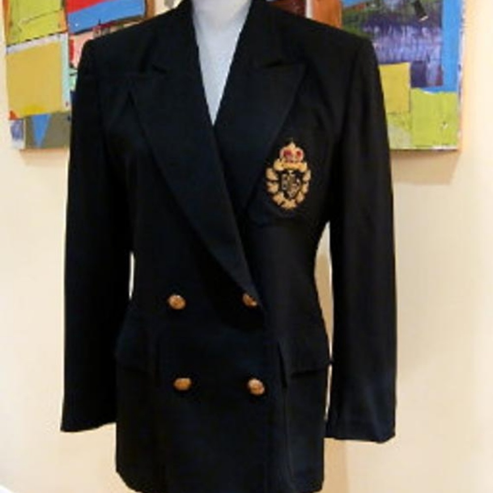Lauren Gold Crown Crest Blazer Black 